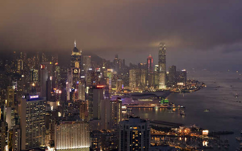 Jual Poster City Evening Fog Hong Kong Skyscraper Cities Hong Kong APC