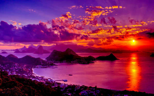 Jual Poster Earth Gold Ocean Purple Rock Sea Sky Sunset orange (Color) Cities Rio De Janeiro APC