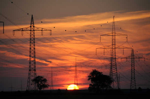 Jual Poster Evening Power Line Sun Sunset orange (Color) Man Made Power Line APC Jual Poster Evening Power Line Sun Sunset orange (Color) Man Made Power Line APC