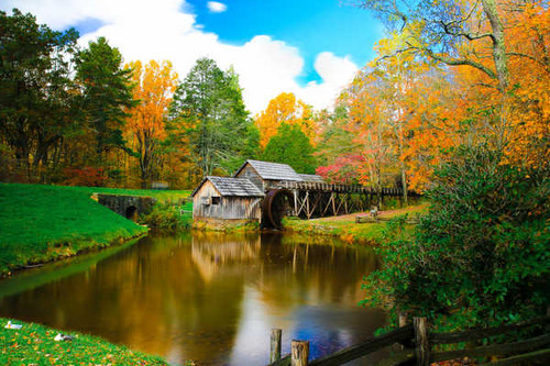 Jual Poster Fall Fence Foliage Mabry Mill Pond Tree Washington Man Made Watermill APC