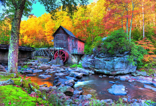 Jual Poster Fall Foliage Mill Stone Tree Watermill Buildings Windmill APC