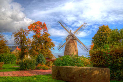 Jual Poster Fall Germany HDR Tree Windmill Buildings Windmill APC