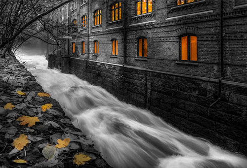 Jual Poster Fall Leaf River Water Window Buildings Building7 APC