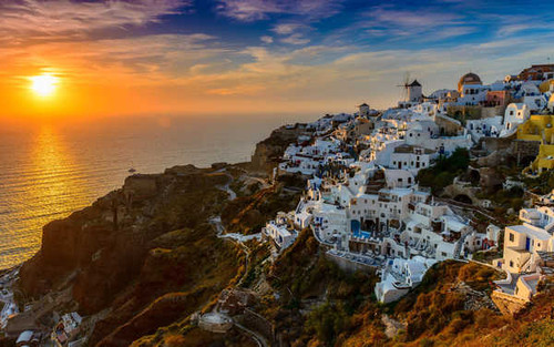 Jual Poster Greece Horizon Mountain Ocean Santorini Sea Town Towns Santorini APC