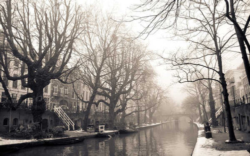 Jual Poster House Monochrome River Snow Tree Man Made Canal APC