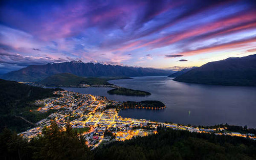 Jual Poster Lake Light Mountain New Zealand Night Queenstown (New Zealand) Sunset Town Cities Queenstown (New Zealand) APC