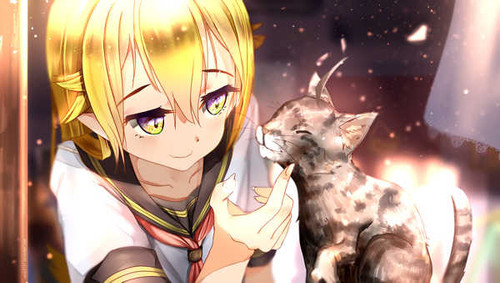 Poster Blonde Cat Face Girl Shinobu Oshino Anime Monogatari (Series) APCA