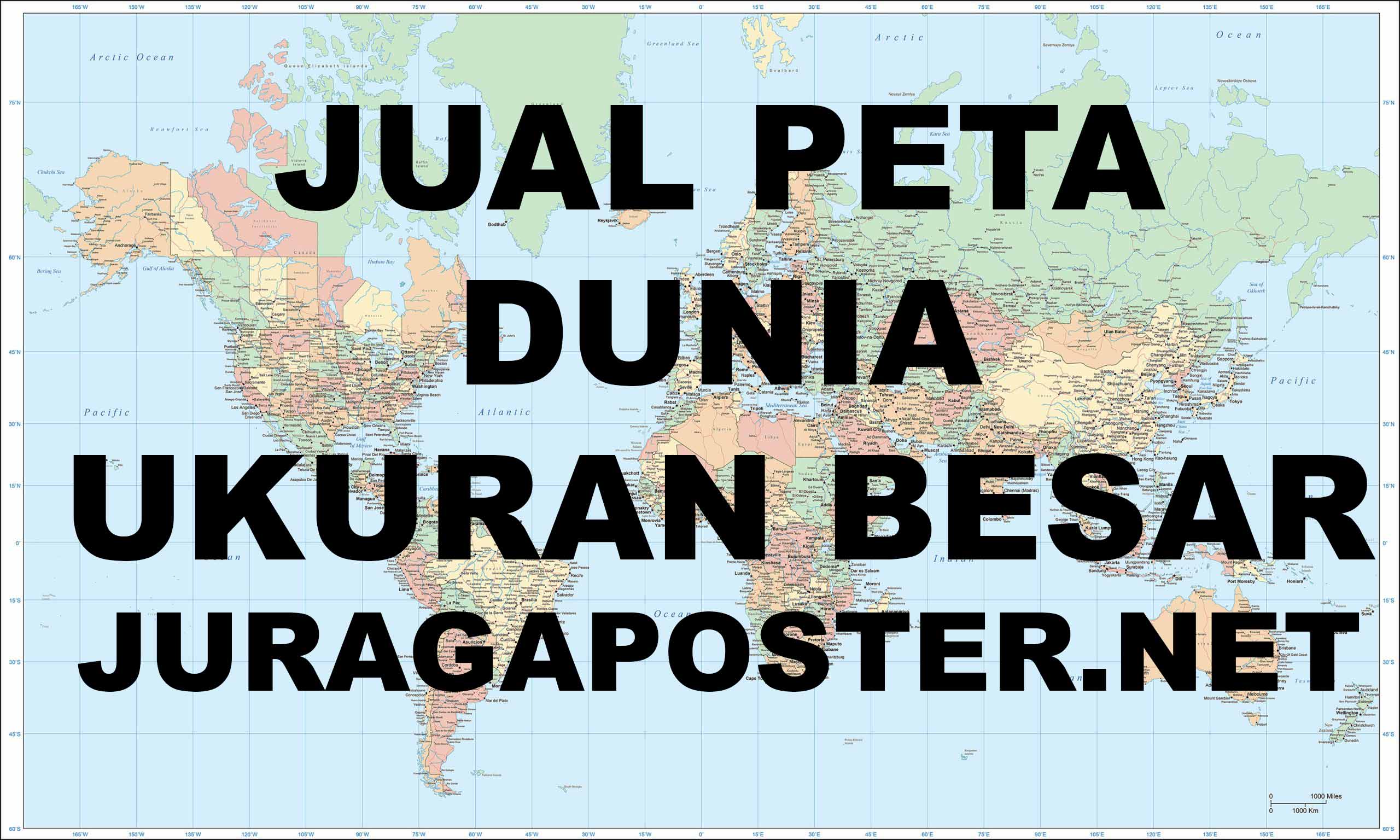 Peta Dunia dengan Keterangan Nama Benua dan Samudra - Juragan Poster