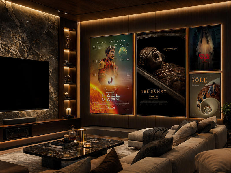 Poster film mewah di ruang hobi