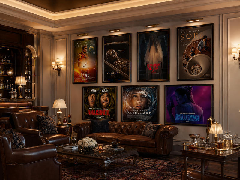 Poster film premium dalam ruangan modern