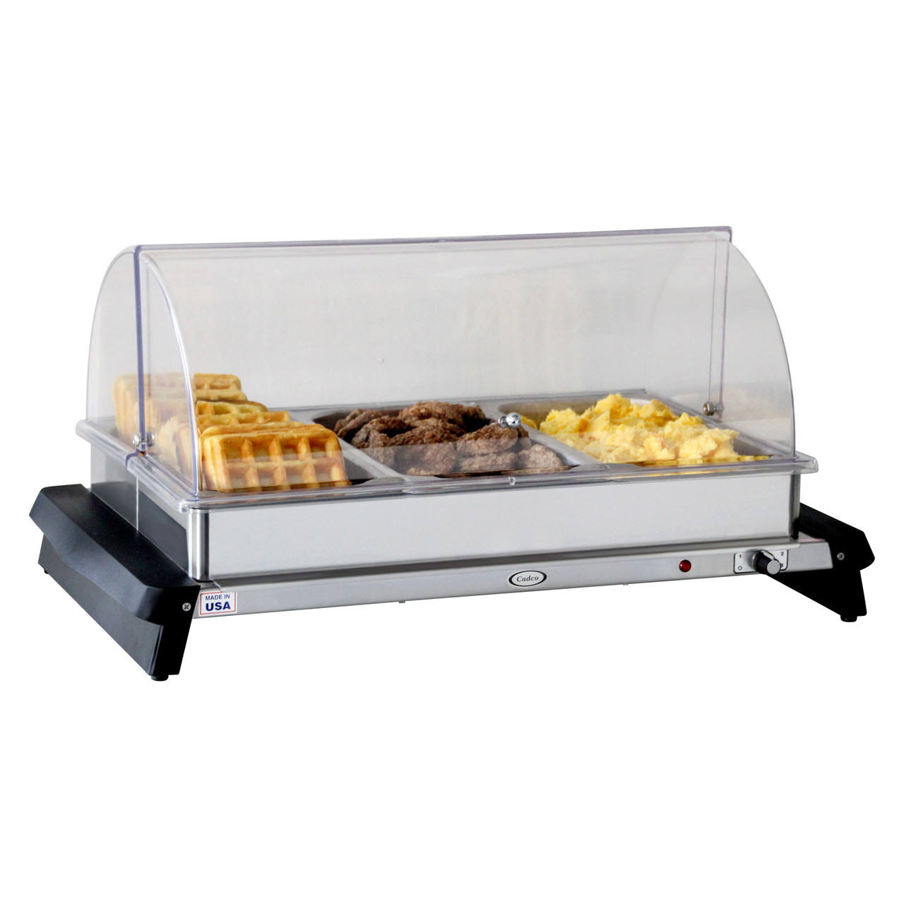 Cadco WTBS-3RT Triple Buffet Server with Clear Rolltop Cover