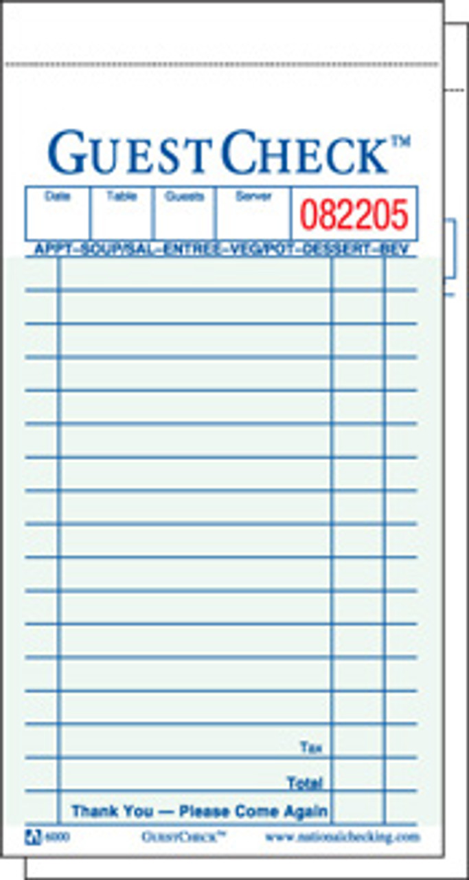 National Checking 6000 Guest Check with Duplicate - 3 1/2" x 6 3/4"