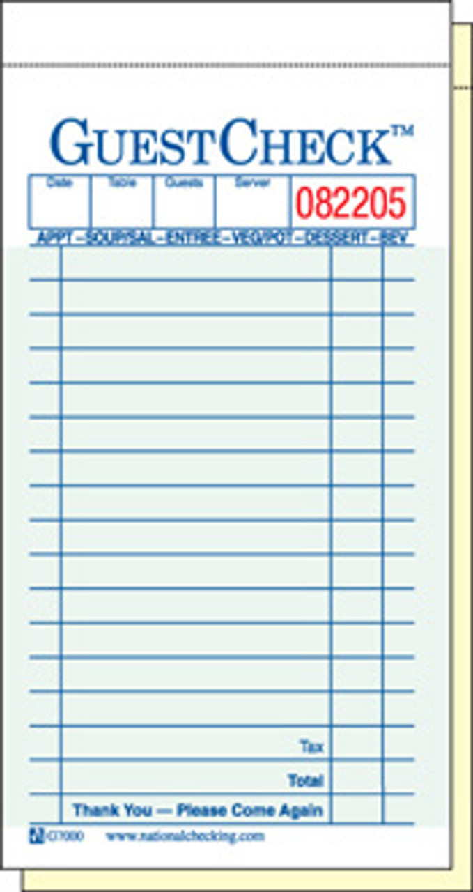 National Checking 7000 Guest Check with Carbonless Duplicate - 3.4" x 6.75"