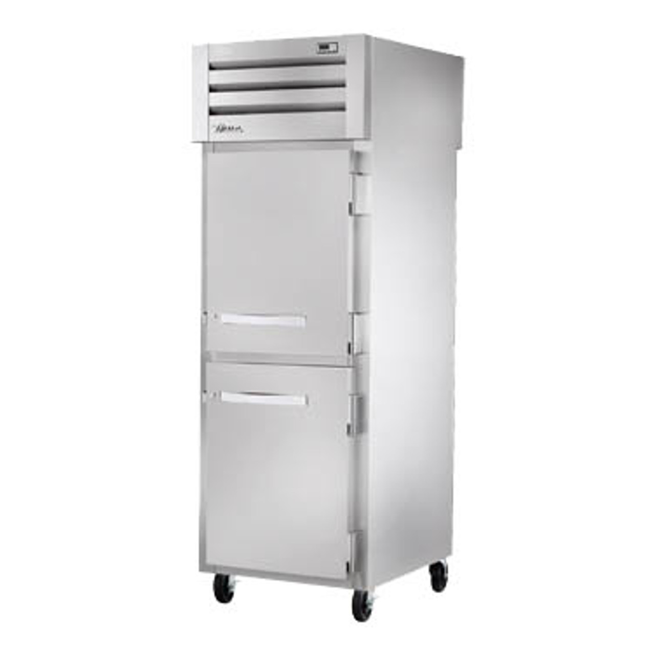 True Manufacturing STA1RPT-2HS-1G-HC Spec Series 1 Section Refrigerated Pass Thru Cabinet with Half Height Solid Front and Full Glass Rea