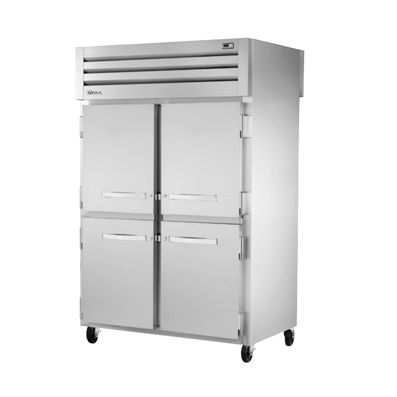 True Manufacturing STA2RPT-4HS-2S-HC Spec Series 2 Section Refrigerated Pass Thru with Half Height Solid Front and Full Solid Rear Doors