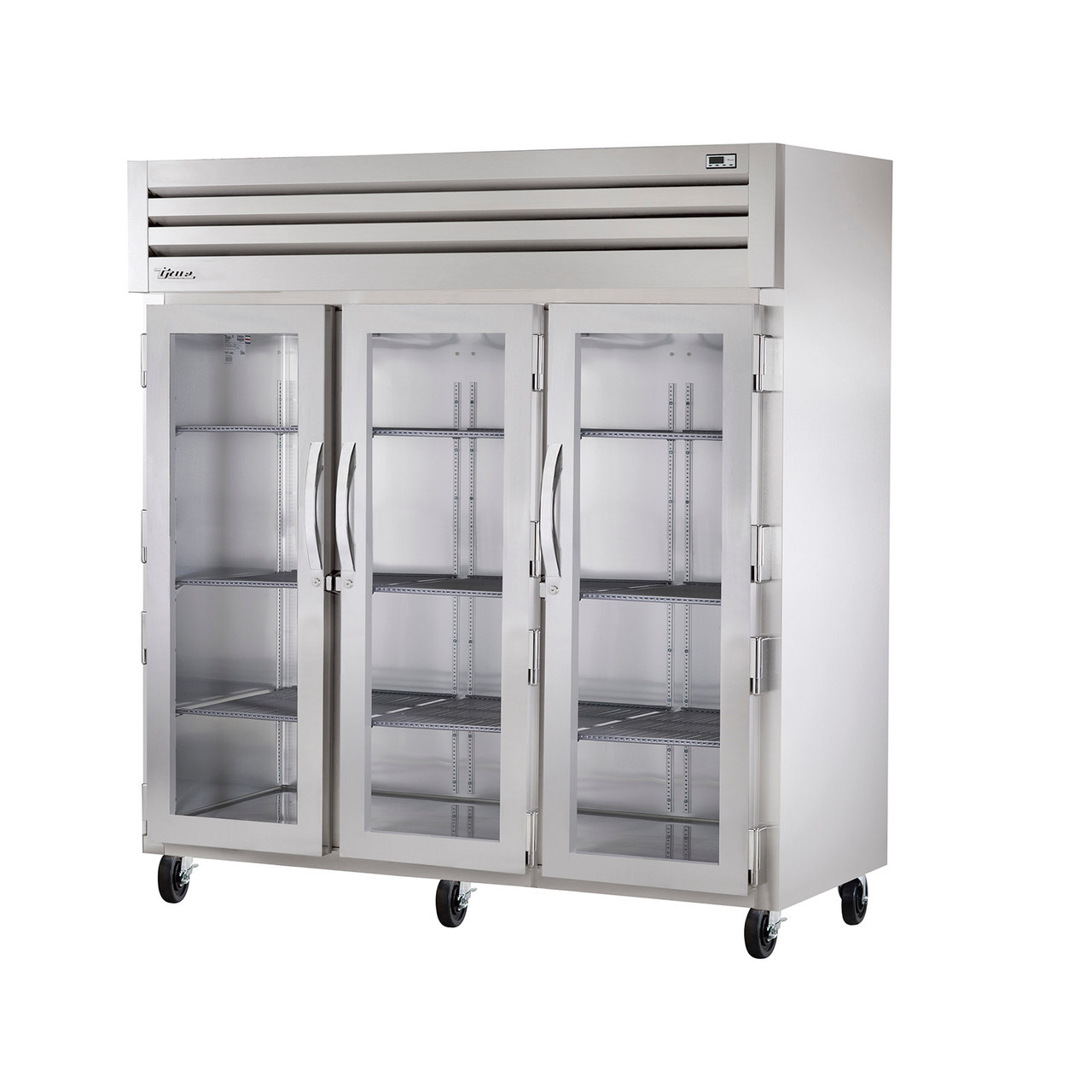 True Manufacturing STA3R-3G Spec Series 3 Section Refrigerator with Glass Doors - Aluminum Interior