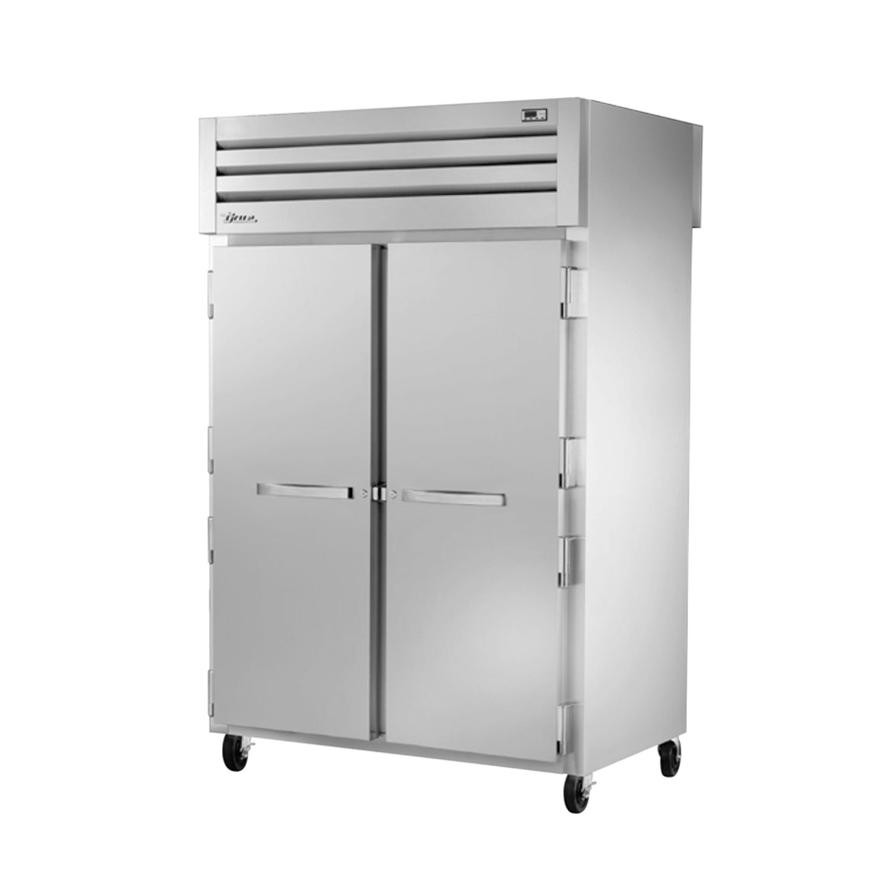 True Manufacturing STR2RPT-2S-2G-HC Spec Series 2 Section Refrigerated Pass Thru with Solid Front and Glass Rear Doors - All Stainless