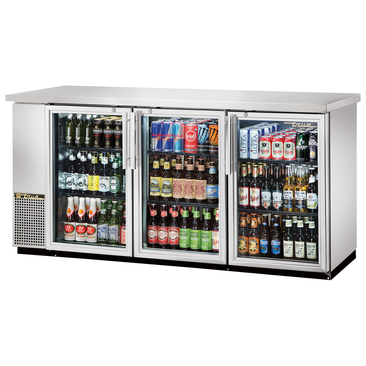 True Manufacturing TBB-24-72G-S-HC-LD 72" Back Bar Cooler with Swing Glass Doors - Stainless Steel