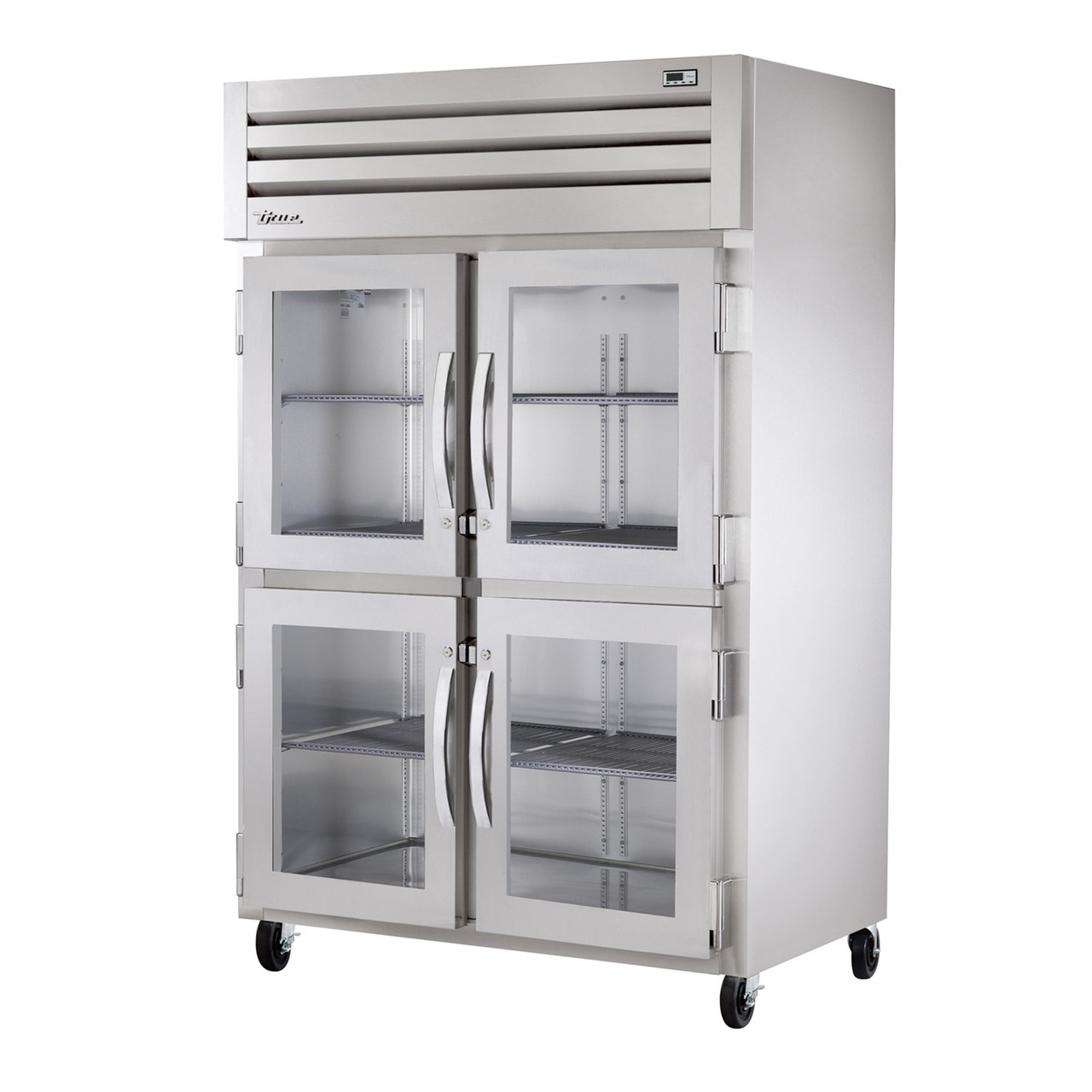 True Manufacturing STR2H-4HG Spec Series 2 Section Heated Reach In Cabinet with Half Height Glass Doors - All Stainless
