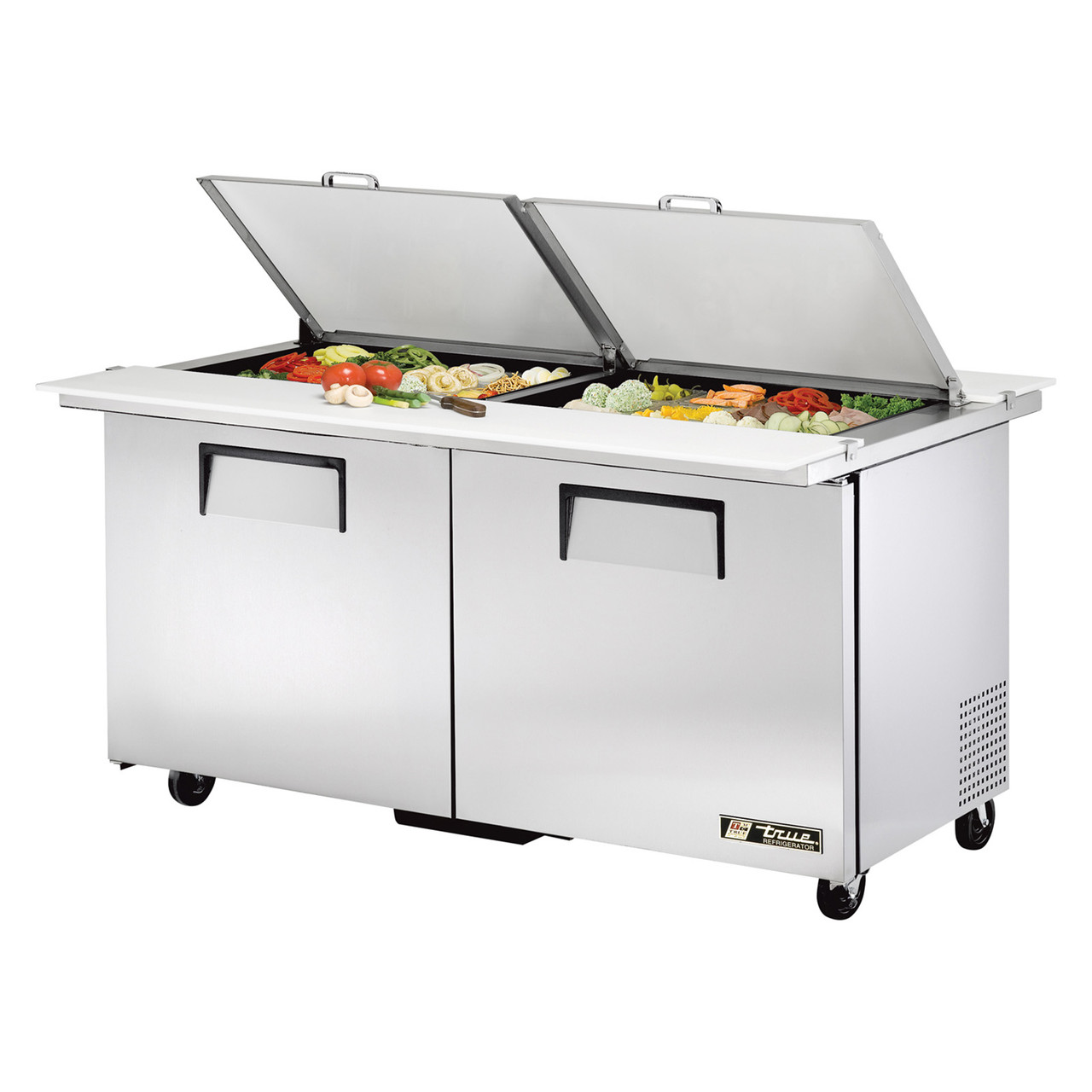 True Manufacturing TSSU-60-24M-B-DS-ST-HC Refrigerated Dual Side Mega Top Sandwich and Salad Prep Table - 24 Pans - 60"