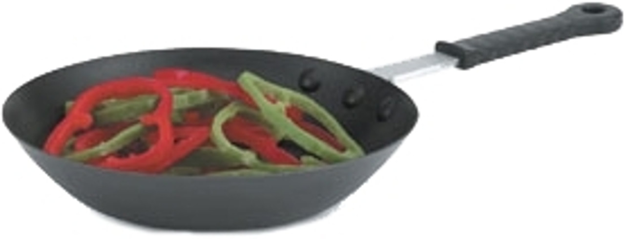 Vollrath 59900 8 1/2 Carbon Steel Non-Stick Fry Pan with SteelCoat x3  Coating and Black TriVent Silicone Handle