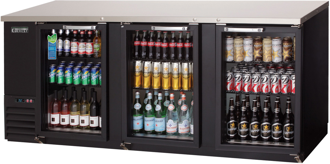 Everest EBB90G-24 90" Back Bar Cooler- 3 Glass Door - 24"D