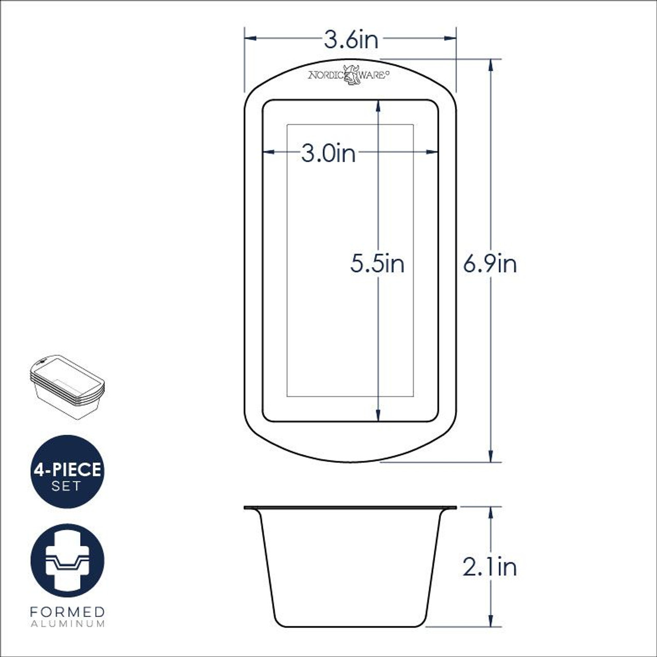 Nordic Ware Naturals Aluminum Mini Loaf Pans, Set of 4, Aluminum