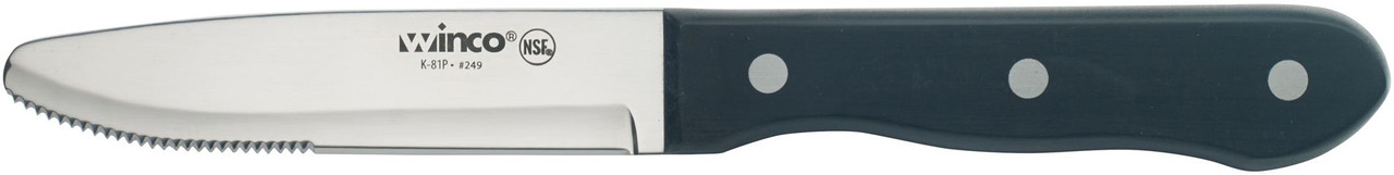 Winco K-81P Jumbo Steak Knife w/ Black Handle - 6/pkg