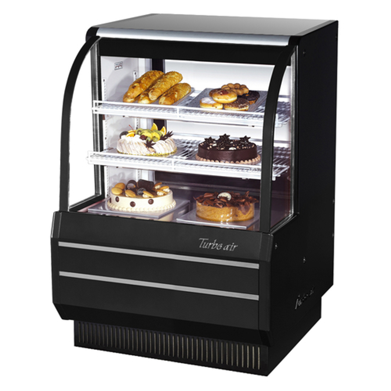 Turbo Air TCGB-36-W(B)-N 36" Refrigerated Bakery Display Case, Curved Glass- Display Case Series