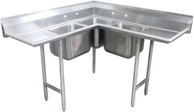 Advance Tabco 94-K4-24D 3 Bay Corner Sink 79" -  24" L&R Drainboard Advance Tabco 94-K4-24D 3 Bay Corner Sink 79" -  24" L&R Drainboard