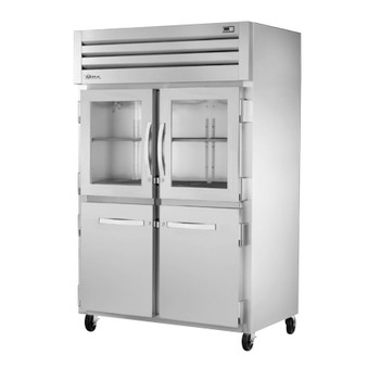 True Manufacturing STA2R-2HG/2HS-HC Spec Series 2 Section Refrigerator with Half Glass Half Solid Doors - Aluminum Interior True Manufacturing STA2R-2HG/2HS-HC Spec Series 2 Section Refrigerator with Half Glass Half Solid Doors - Aluminum Interior