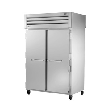 True Manufacturing STA2RPT-2S-2G-HC Spec Series 2 Section Refrigerated Pass Thru with Solid Front and Glass Rear Doors - Aluminum Interi True Manufacturing STA2RPT-2S-2G-HC Spec Series 2 Section Refrigerated Pass Thru with Solid Front and Glass Rear Doors - Aluminum Interi
