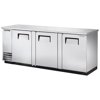 True Manufacturing TBB-4-S-HC Back Bar Cooler Stainless Steel Exterior - 3 Doors - 91" Wide - 27" Deep