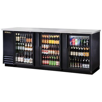 True Manufacturing TBB-4G-HC-LD Back Bar Cooler - 3 Glass Doors - 91" Wide - 27" Deep True Manufacturing TBB-4G-HC-LD Back Bar Cooler - 3 Glass Doors - 91" Wide - 27" Deep