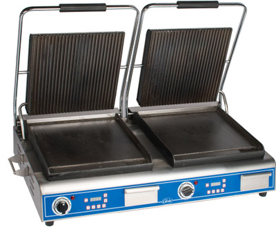 Cadco CPG-20F Double Panini/Clamshell 220-Volt Grill with Smooth Top Plate, Stainless Steel 並行輸入品 Cadco CPG-20F Double Commercial Panini Press w⁄ Ceramic Smooth