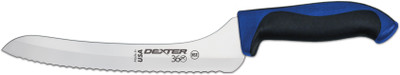 Dexter S360-9SCC-PCP 9" Scalloped Offset Slicer Knife - 360 Series - Blue Poly Handle Dexter S360-9SCC-PCP 9" Scalloped Offset Slicer Knife - 360 Series - Blue Poly Handle