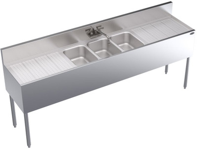 Krowne KR19-73C Three Compartment Underbar Sink with Left and Right Drainboards - 84" Krowne KR19-73C Three Compartment Underbar Sink with Left and Right Drainboards - 84"