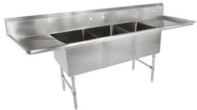John Boos 3B184-2D18 44" Three-Compartment Sink w/ 18" Left & Right Drainboards John Boos 3B184-2D18 44" Three-Compartment Sink w/ 18" Left & Right Drainboards