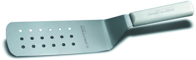 Dexter PS286-8PCP 8" x 3" Perforated Turner with White Handle Dexter PS286-8PCP 8" x 3" Perforated Turner with White Handle