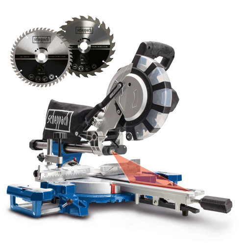 Scheppach 2000W Electric 8” Sliding Cross-Cut Mitre Saw Including 2nd Saw Blade | HM216SPX