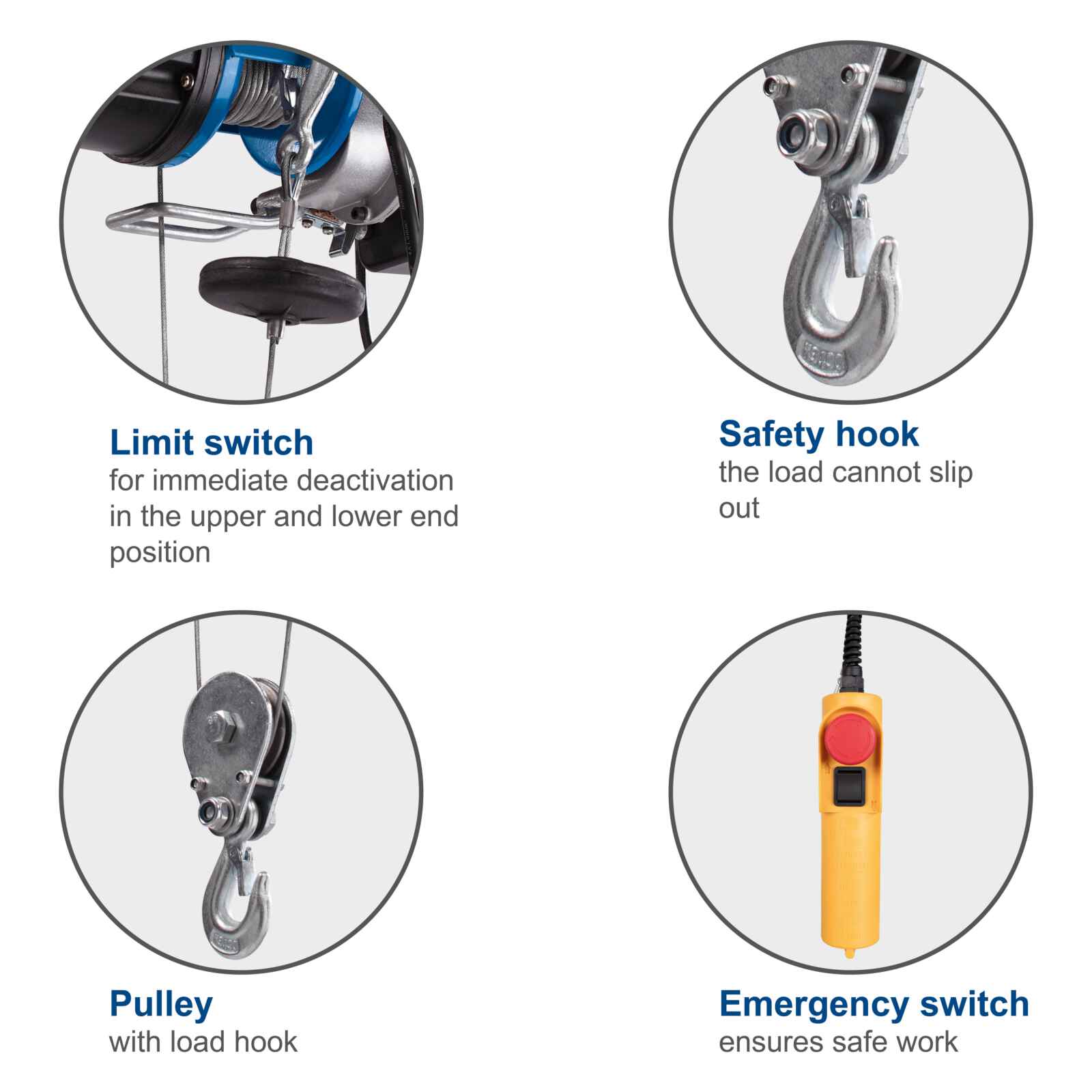 key features of Scheppach Electric Hoist HRS250