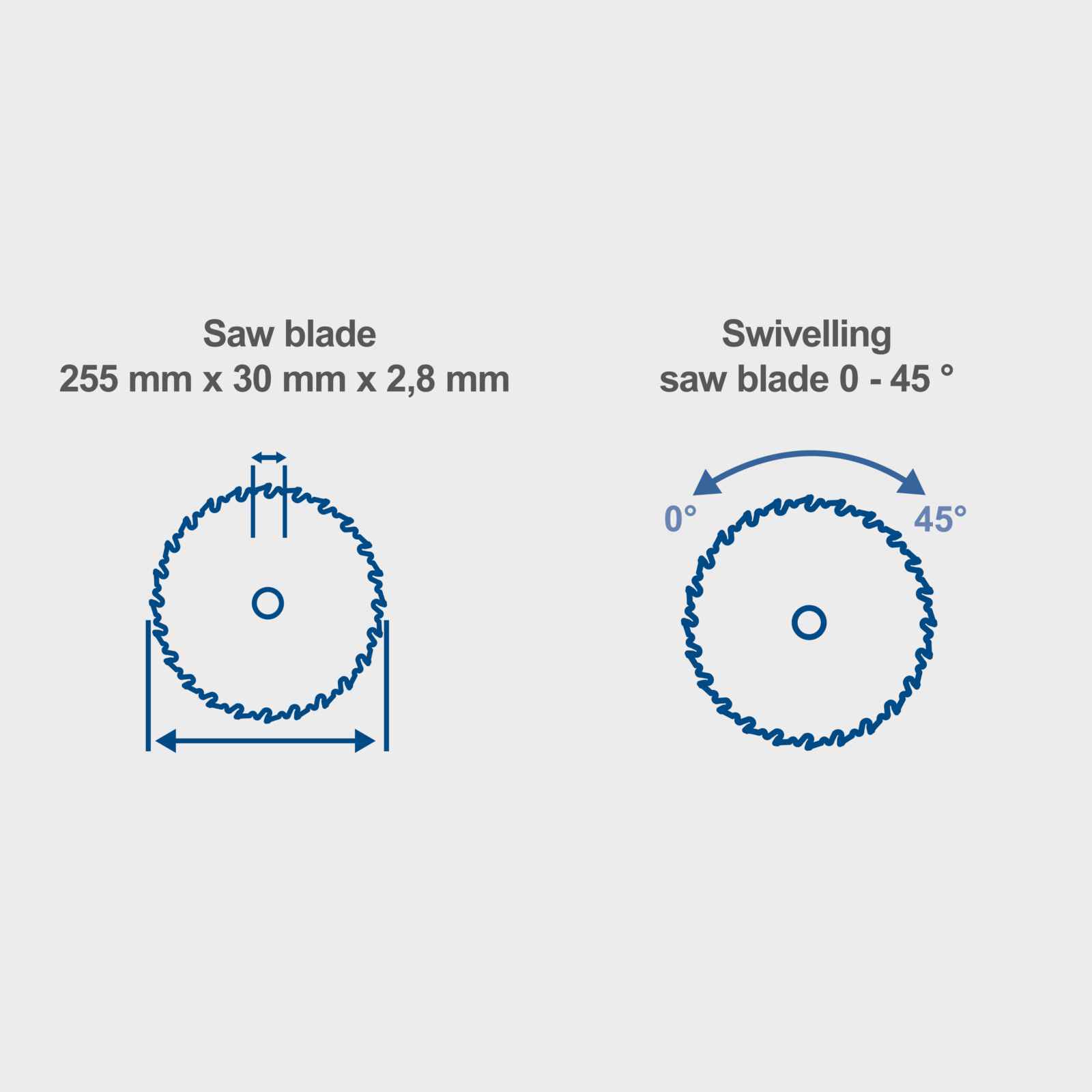 Saw Blade 255 mm x30mm x2.8mm,  Swivelling saw blade 0-45 Degree