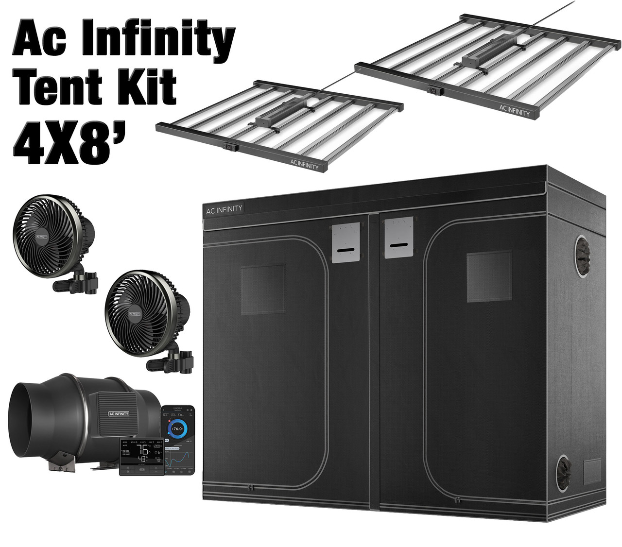 Ac Infinity Kit - 4x8 Tent, 2 - 730w Led Grow Lights, 6