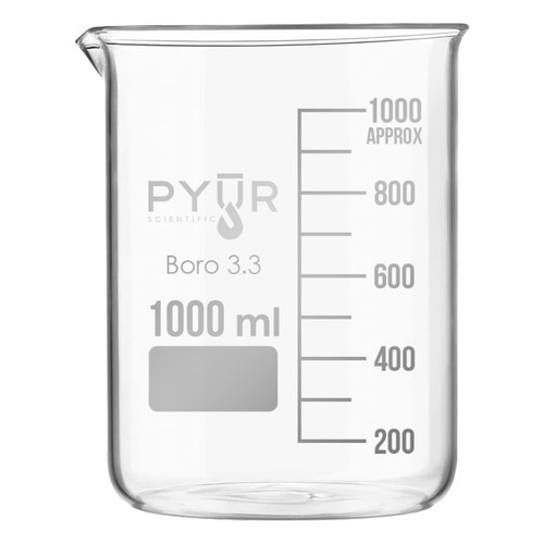 Pyur Scientific Low Form Glass Beaker w/ Graduations and Spout 1000ml – 6 pack