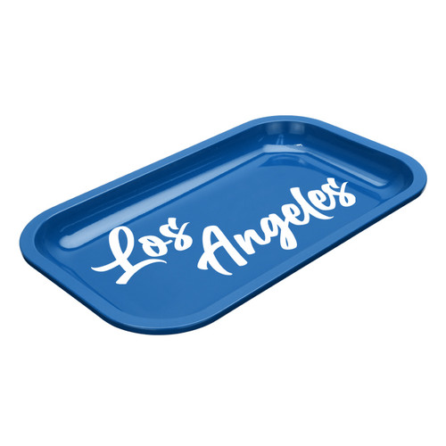 Med Dope Trays x Los Angeles – Blue background white logo         