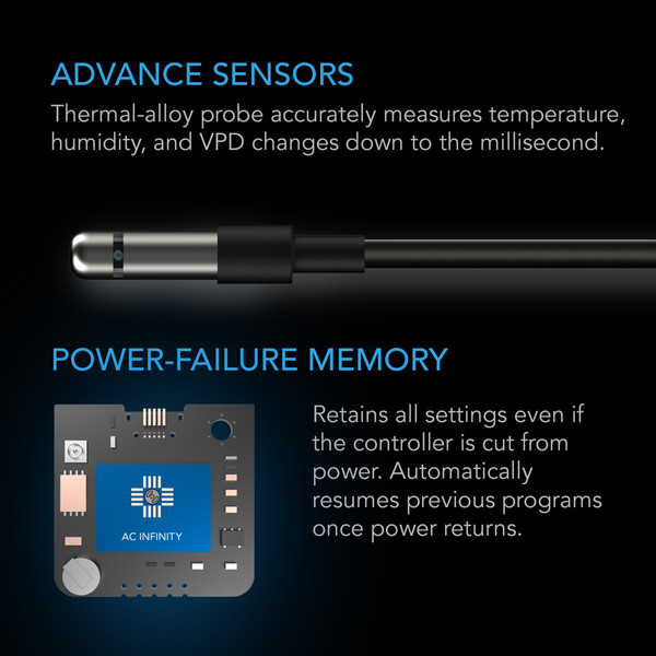 AC INFINITY CONTROLLER 69 PRO, INDEPENDENT PROGRAMS FOR FOUR DEVICES, DYNAMIC VPD, TEMPERATURE, HUMIDITY, SCHEDULING, CYCLES, LEVELS CONTROL, DATA APP, BLUETOOTH + WIFI