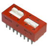 78K02ST Switch DIP ON OFF DPDT 2 Raised Slide 0.15A 30VDC PC Pins 2000Cycles/SwitchCycles 2.54mm Thru-Hole 78K02S
