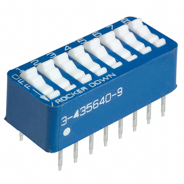 3-435640-9 Dip Switch SPST 8 Position Through Hole Rocker Actuator 60mA 5VDC