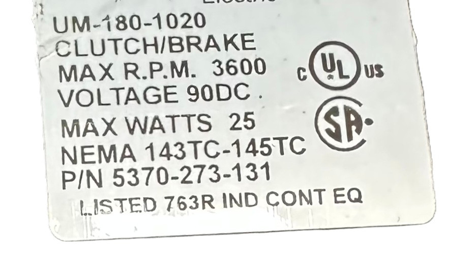 5370-273-273    Clutch Brake Max R.P.M 3600, V90DC, Max Watts 25, UM 50-1020-C, Comes with hardware