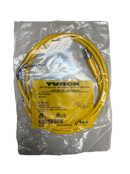 PSG 3M-1  Cordset, M8 Male to Cut-end, Yellow, 3 cond., 1 meter, PVC, Picofast Series